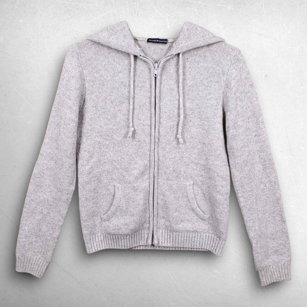 Brandy Melville Knit Full Zip Hoodie Women S Gray Coquette Clean Girl Aesthetic